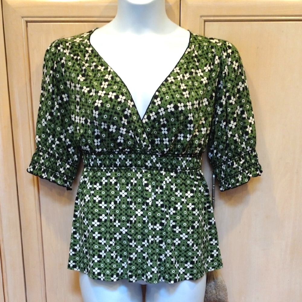 Studio M Green Faux Wrap Top